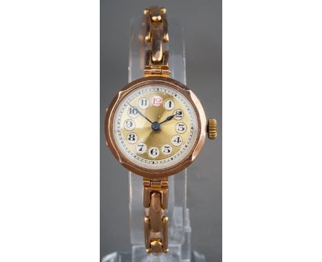 Vintage 9 ct gold ladies wristwatch, with 9 ct gold strap, gross weight 18 g 