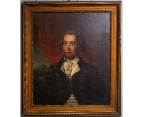 English School (early 19th Century)Portrait of a Gentleman in white cravat with navy coat with gilt braiding, half-length oil