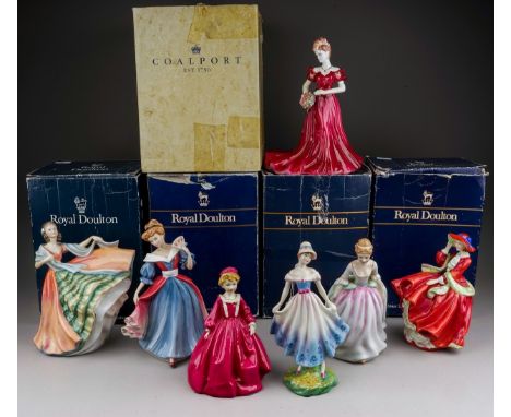 A collection of seven Royal Doulton, Royal Worcester and Coalport lady figures, the Royal Doulton comprising Madeleine HN3255