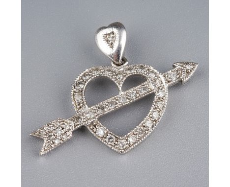 A platinum and diamond heart and arrow pendant , approx 2.5cm, gross weight approx 4.8g 