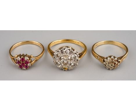 An 18ct yellow gold and diamond cluster ring, size L1/2, gross weight approx 4.3g; a 9ct yellow gold and diamond ring approx 