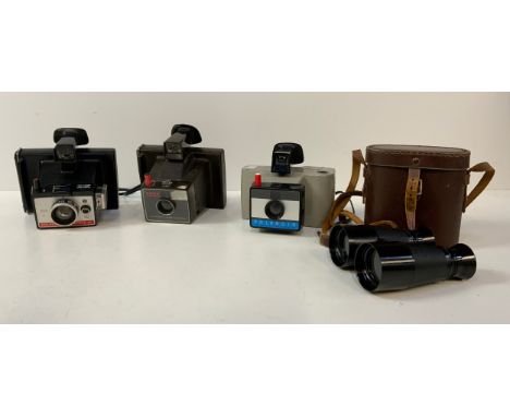 3x Polaroid Cameras and Cased Binoculars 