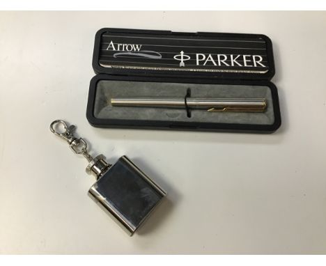 Parker Pen and Miniature Key Ring Hip Flask 