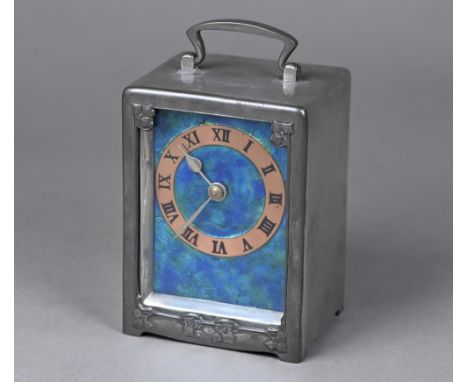 Archibald Knox (1864-1933) for Liberty &amp; Co.; an Art Nouveau pewter carriage clock, the case with stylised ivy leaf detai