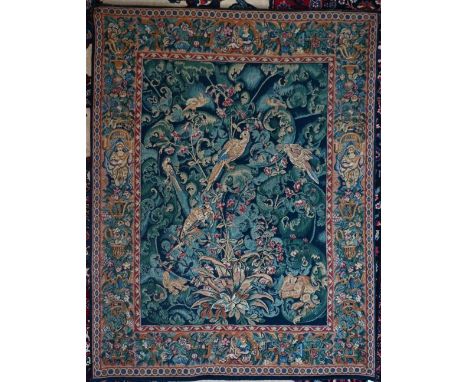 Hines of Oxford, a reproduction 14th century Belgian tapestry 'Feuilles D'Aristoloctes', mounted on hanging rail, 162 cm x 12