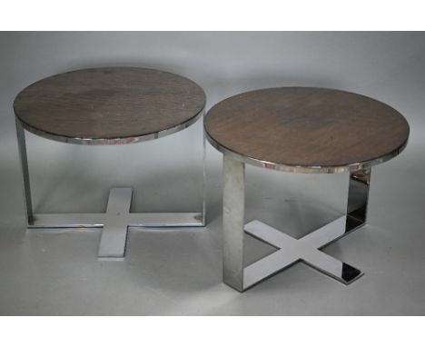 Antonio Citterio for B&amp;B Italia, a pair of Eileen model brushed black oak and bright chrome framed lamp tables, 60 cm dia