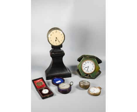 A vintage Waltham pocket watch to/w a leather cased aneroid pocket barometer; a Khrone &amp; Sesemann pocket farenheit gauge,