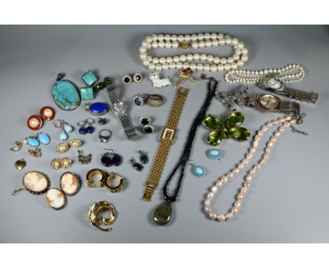 Three jewel boxes of vintage and later costume jewellery including pearls, brooches, pendants, cameo brooches, earrings, fash