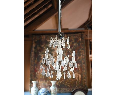 Two vintage multi-facetted glass drop hung four branch electroliers, approx. 32 cm dia. x 50 cm h (2)
