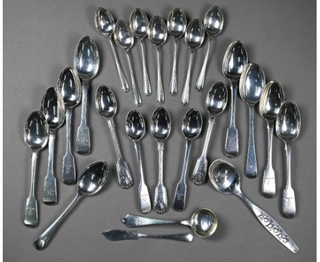 A quantity of Victorian and later teaspoons and coffee spoons, to/w a William IV dognose cream ladle, William Collins, London