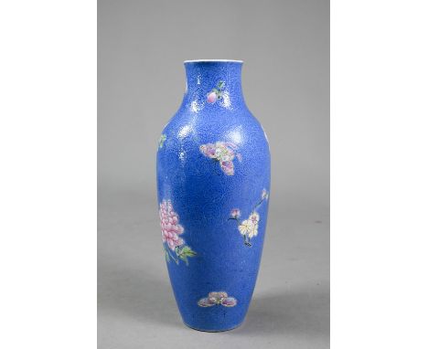 An early 20th century Chinese sgraffito blue ground vase, Republic period (1912-1949) the high shouldered ovoid body and shor