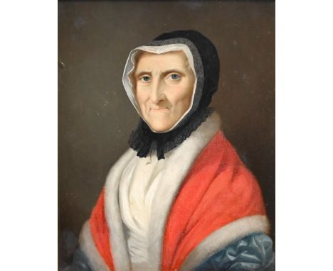 Early 19th century English school - Portrait of Mrs Fraser, aged 90, the mother of Sir William Fraser, in a black bonnet and 