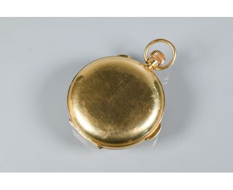 An 18ct gold repeating full hunter calendar pocket watch, the dial with roman numerals, moon-phase and subsidiary seconds, da