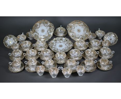 A Victorian Davenport china tea service with gilt decoration on a beige ground, 40 pieces 