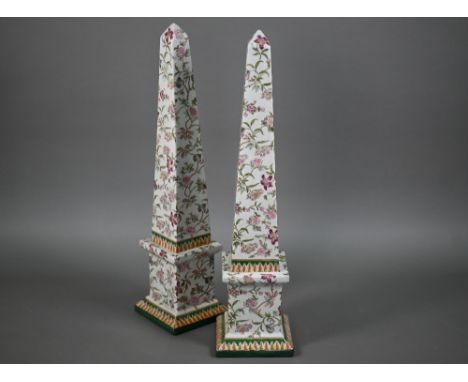 A pair of ceramic obelisks, printed with flowers, 67 cm high (2) 