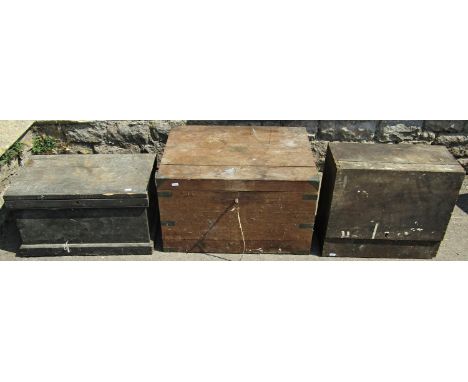 19th century military chest in oak with flush fitting brass mounts and handles, with segmented interior containing a miscella