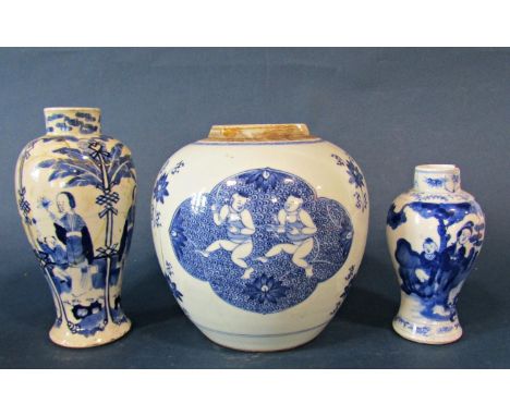 Eleven Chinese 18th/19th century and later blue and white porcelain jars, pots and vases to include: three crackle glazed vas