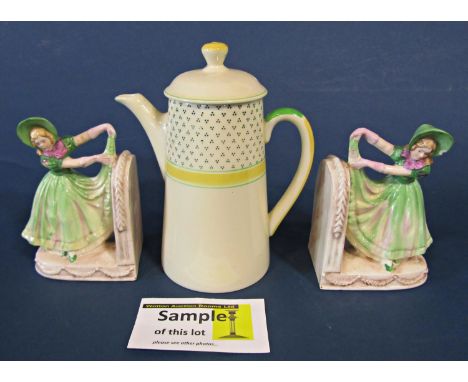 A quantity of miscellaneous Victorian and later china including book ends, dessert set, Delft table lamp, Wedgwood jasperware