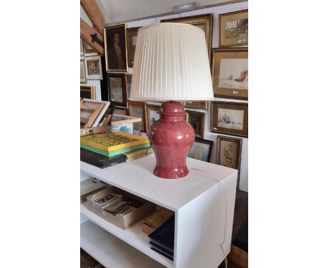 A Chinese oxblood baluster shaped table lamp 90 cm high 