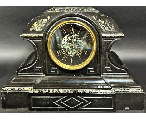 A Victorian black slate and marble mantle clock, with eight day striking movement 