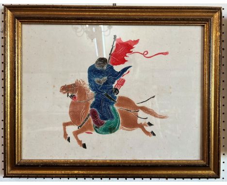 Early 20th Century East Asian Woodblock Print of Horse Rider (possibly Chinese/Mongolian), 39.5 x 29.3 cm, woodblock print in