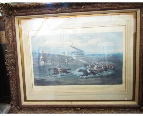 After W. Summers After H. Alken - 'The Winning Post', print in large decorative gilt frame with scrolling detail, frame dimen