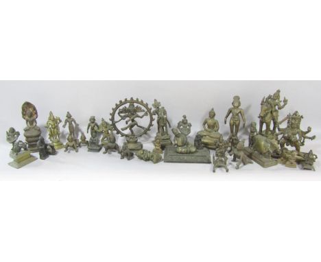 A large collection of small bronze and south East Asian deity's and figures including Ganesh, Balakrishnan, Dipa-Lakshima, a 
