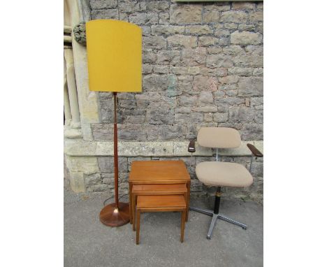 A retro mid century standard lamp complete with textured cylindrical shade together with an Omal sitting pretty swivel office