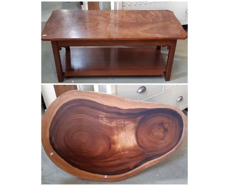 A carved and polished rain tree trunk section (suitable for a table top or worktop) 90cm max, together with a contemporary Ge