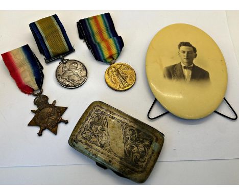 1914-15 star 14-18war and victory medal 2012, H.E. Pope RN Devon Yeo with portrait and EPNS cigarette case 