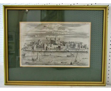 Six framed prints to include: Johannes Kip - Two engravings of London - 'The Tower of London' and 'London Bridge', 22 x 33 cm