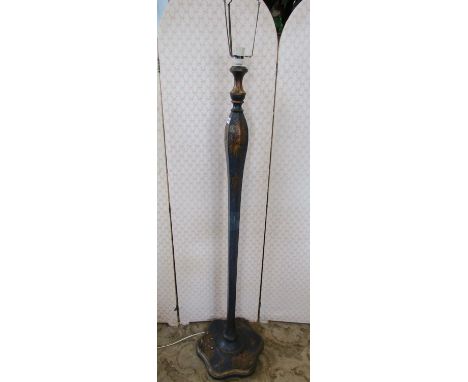 An Edwardian lamp standard with blue lacquer and gilded chinoiserie detail 
