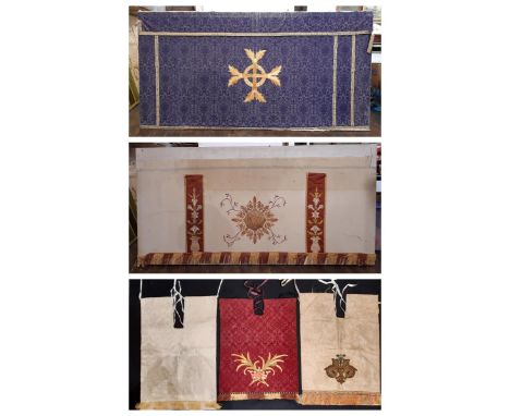 Two late 19th/ early 20th century English church altar cloths. the first has a front panel of ivory wool and linen over a woo