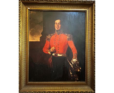 19th Century Gentleman in Military Uniform - Large 20th century oleograph print on canvas of a painting, 105 x 83 cm, in moul