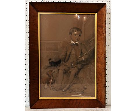 Portrait of a Boy with Gun and Dog (English School, 19th Century) - chalk and charcoal on paper, unsigned, 62 x 41.3 cm, glaz