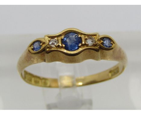 18ct sapphire and diamond gypsy ring, maker 'HG&amp;S', Birmingham 1917, size Q/R, 2.2g 