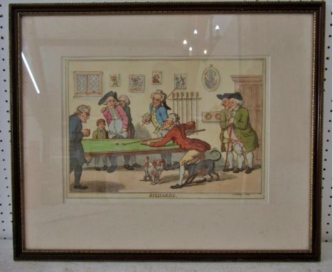 Henry William Bunbury (1750-1811) - 'Billiards', 19th century hand-coloured engraving, signed in print lower right, plate dim