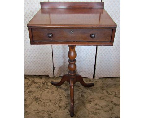 19th century mahogany writing table raised on a turned pillar and tripod, 60 cm wide 
