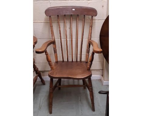 A Victorian Windsor stick back elbow chair with elm seat on turned supports (Warehouse 1) 