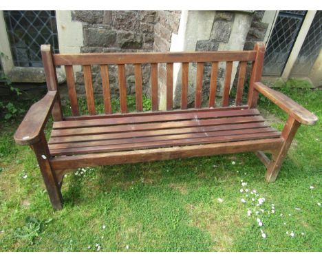 A Lister teak garden bench with slatted seat and back, 162 cm wide 