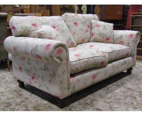 A good quality country house sofa with printed rosebud decoration, 183cm wide 