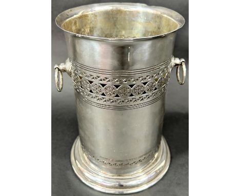 A silver wine cooler with filigree detail and ring handles, Sheffield 1922, makers Roberts &amp; Belk limited (bearing the Al