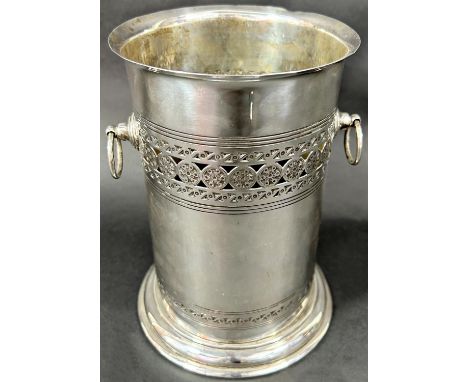 A silver wine cooler with filigree detail and ring handles, Sheffield 1922, makers Roberts &amp; Belk limited (bearing the Al