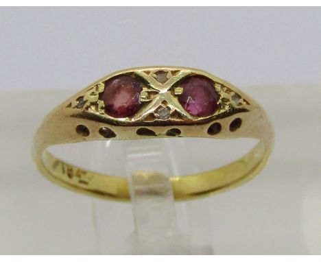 Antique 18ct ruby and diamond gypsy ring, size L, 2.3g 