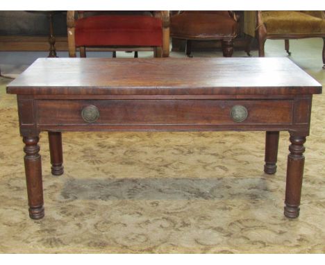 A Regency mahogany games table with chequerboard top enclosing a single frieze drawer on turned column and tripod, 51cm max t