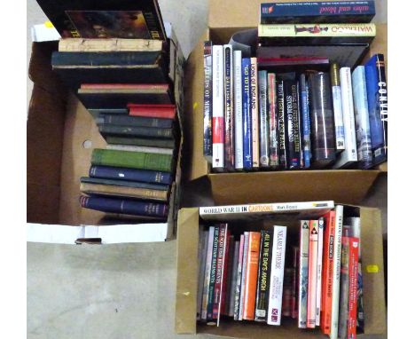 Three boxes of military-related books, mostly British Army and British Regiments, to include 'World War Two in Cartoons', 'As