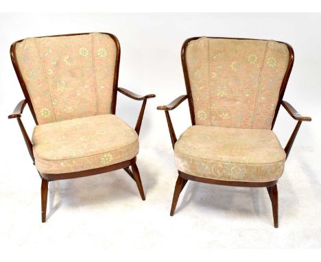 LUCIEN RANDOLPH ERCOLANI FOR ERCOL; a pair of 'Windsor' stick back lounge chairs (2).Qty: 2