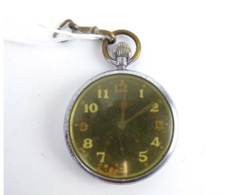 A WWI Jaeger-LeCoultre open face crown wind pocket watch, the black dial set with white and gold Arabic numerals and smaller 