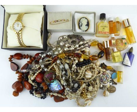 A ladies' Rotary wristwatch, a quantity of costume jewellery to include necklaces, brooches, etc and a small quantity of mini