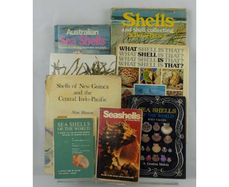 Eight books relating to sea shells, to include 'Sea Shells of the World' and a collection of Pacific shells to include miter 